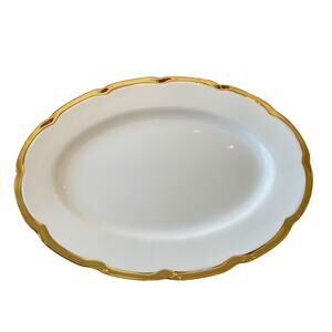 Yedi White Oval Serving Platter 14in Ceramic Gold Rim New